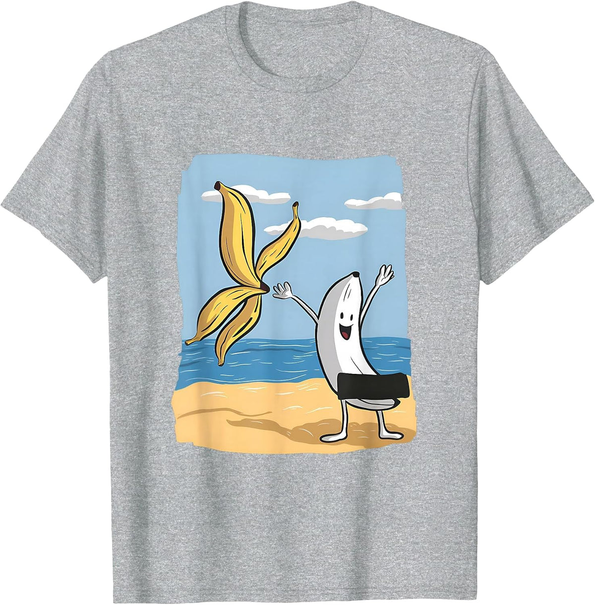 Funny Banana Throwing Off Peel Fathers Day, Birthday, Summer T-Shirt - Heather Grey