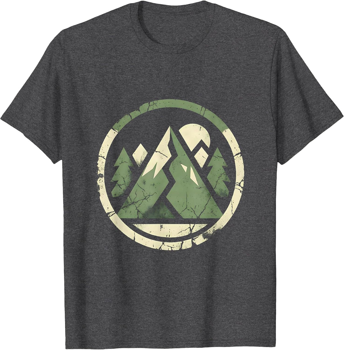 Girls Camo Hiker Mountain Trail Backpack Graphic T-Shirt - Dark Heather Grey
