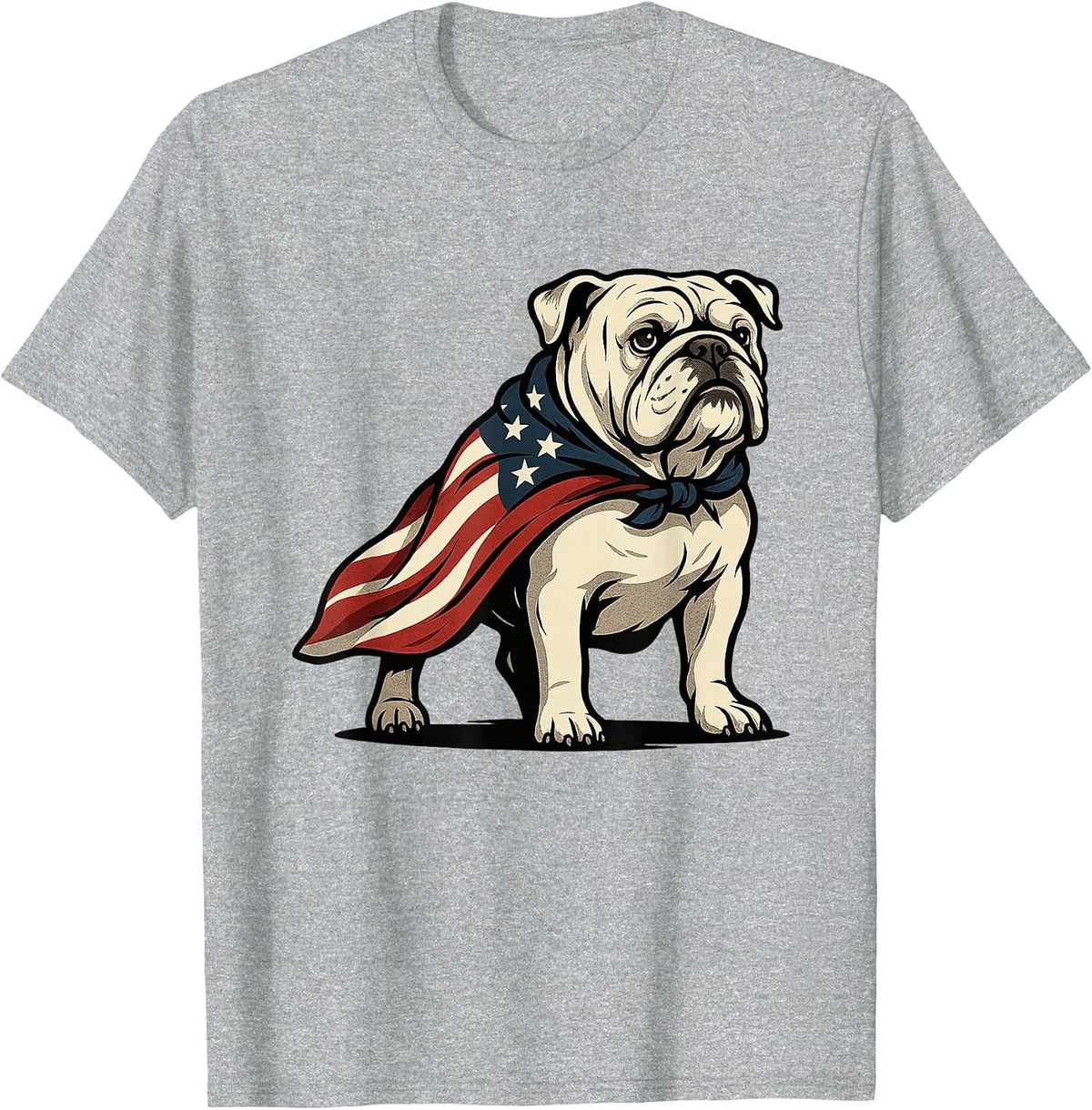 Patriotic Bulldog 4th of July Funny Dog Lover American Flag T-Shirt - Heather Grey