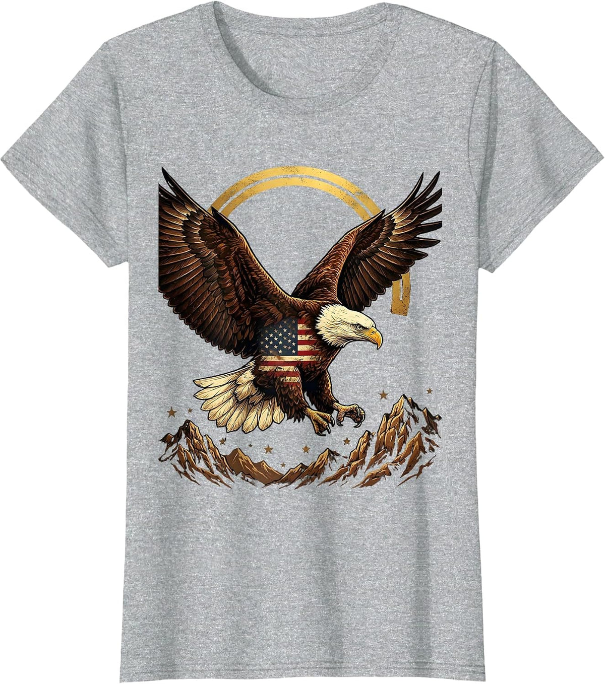 Women's Boys Patriotic Bald Eagle Soaring Over Mountains T-Shirt - Heather Grey