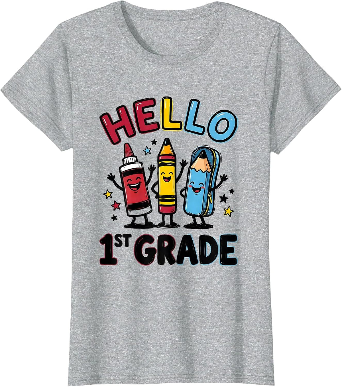 Women's Hello, 1st Grade Cute School Supplies Back To School Teacher T-Shirt - Heather Grey