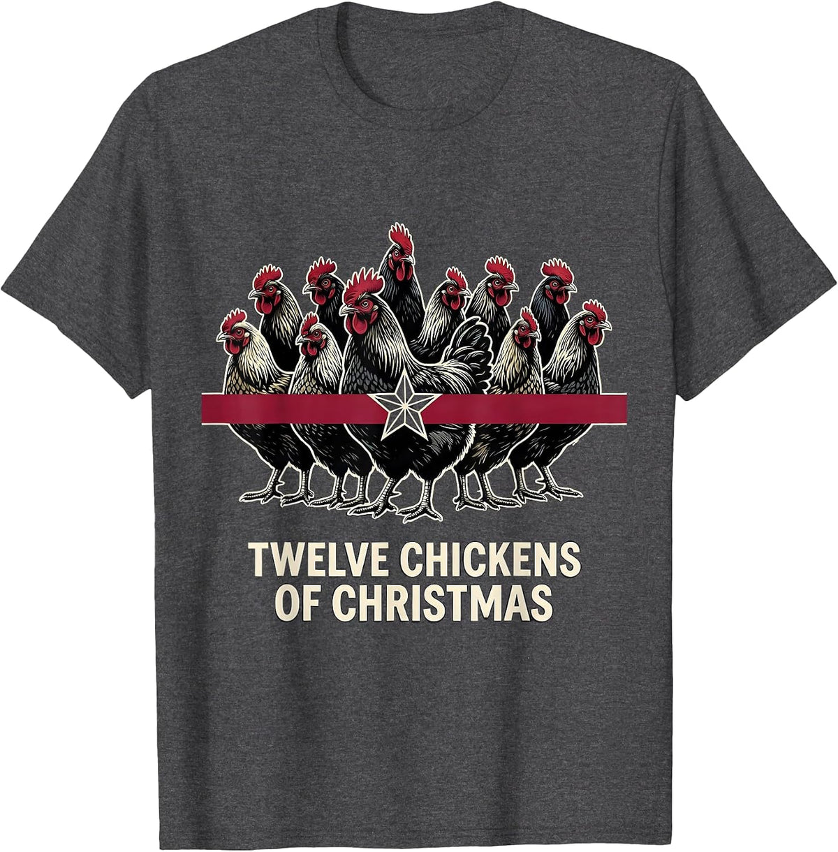 Men's Twelve Chickens of Christmas Funny Chicken Lover Holiday T-Shirt - Dark Heather Grey