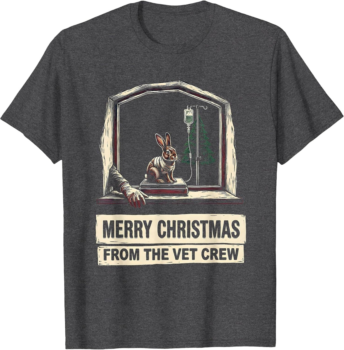 Merry Christmas From The Vet Crew Funny Vet Tech Crew T-Shirt - Dark Heather Grey