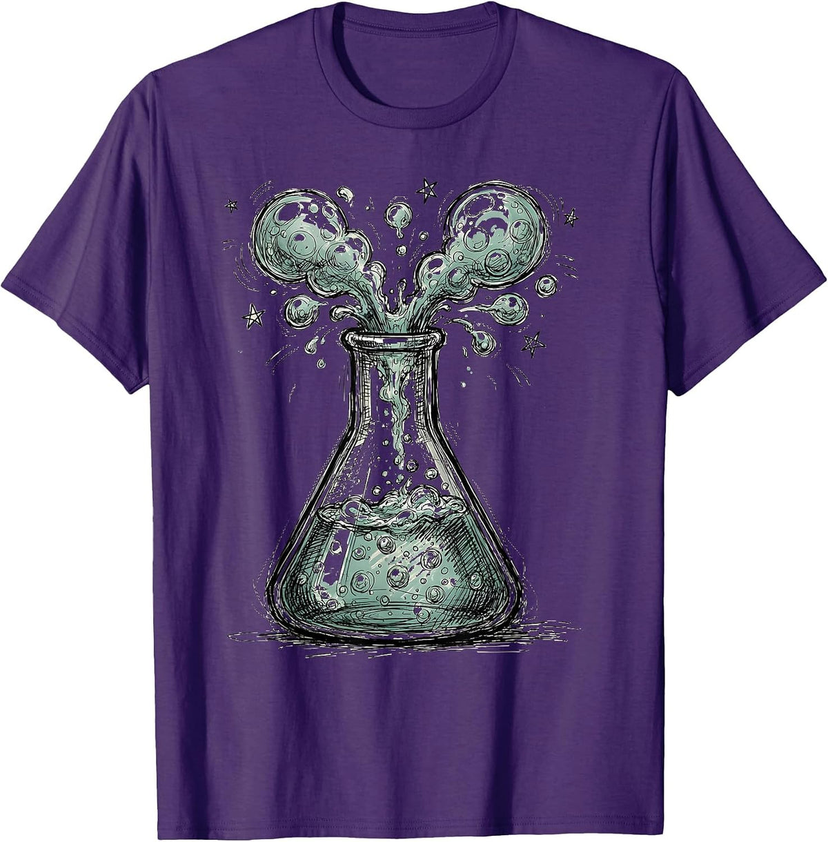 Chemistry Flask Bubbling Colorful Liquid Science Art T-Shirt - Purple