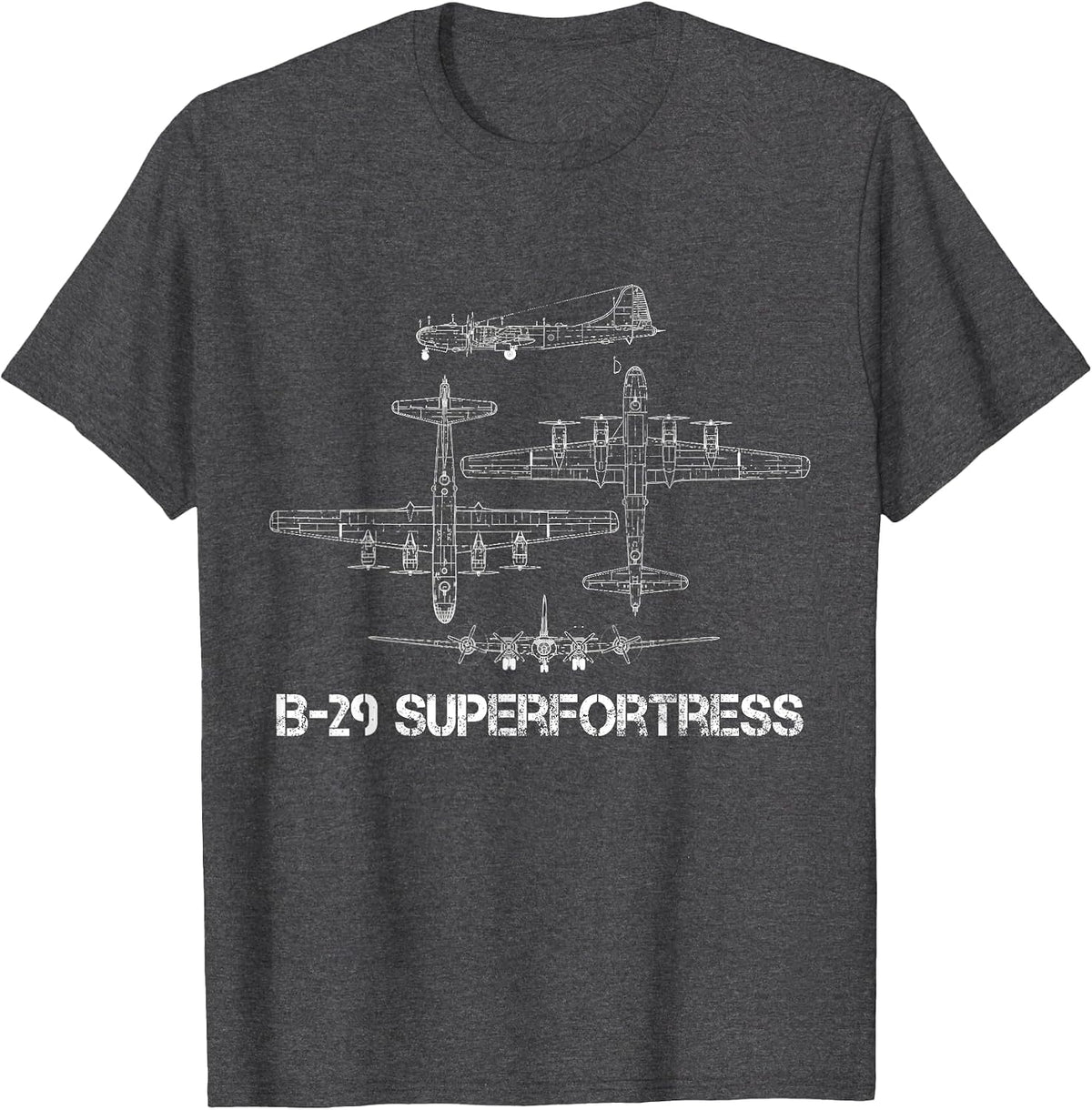 B-29 Superfortress Blueprint Aircraft Schematic WW2 Bomber T-Shirt - Dark Heather Grey