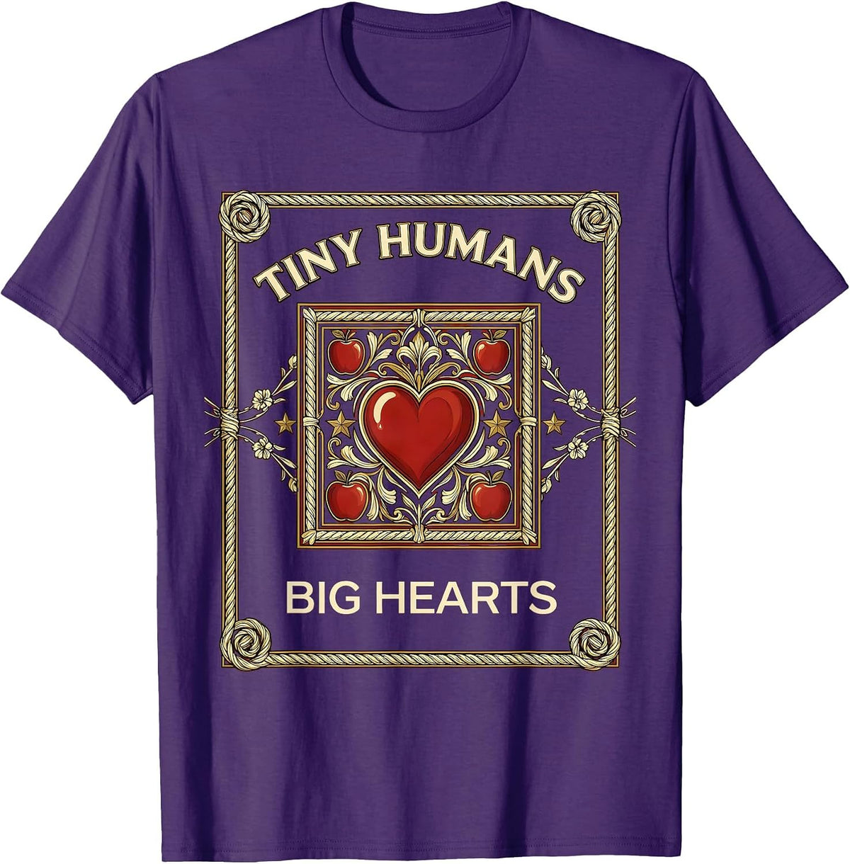 Men's Tiny Humans Big Hearts First Grade Teacher Design T-Shirt - Purple