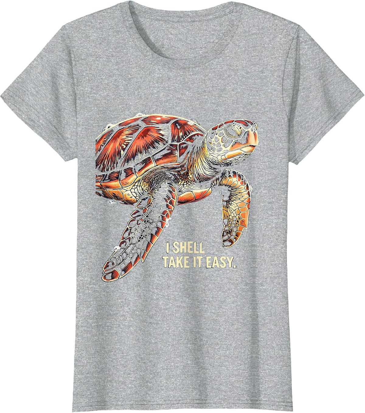 I Shell Take It Easy Linocut Sea Turtle Souvenir Tropical T-Shirt - Heather Grey