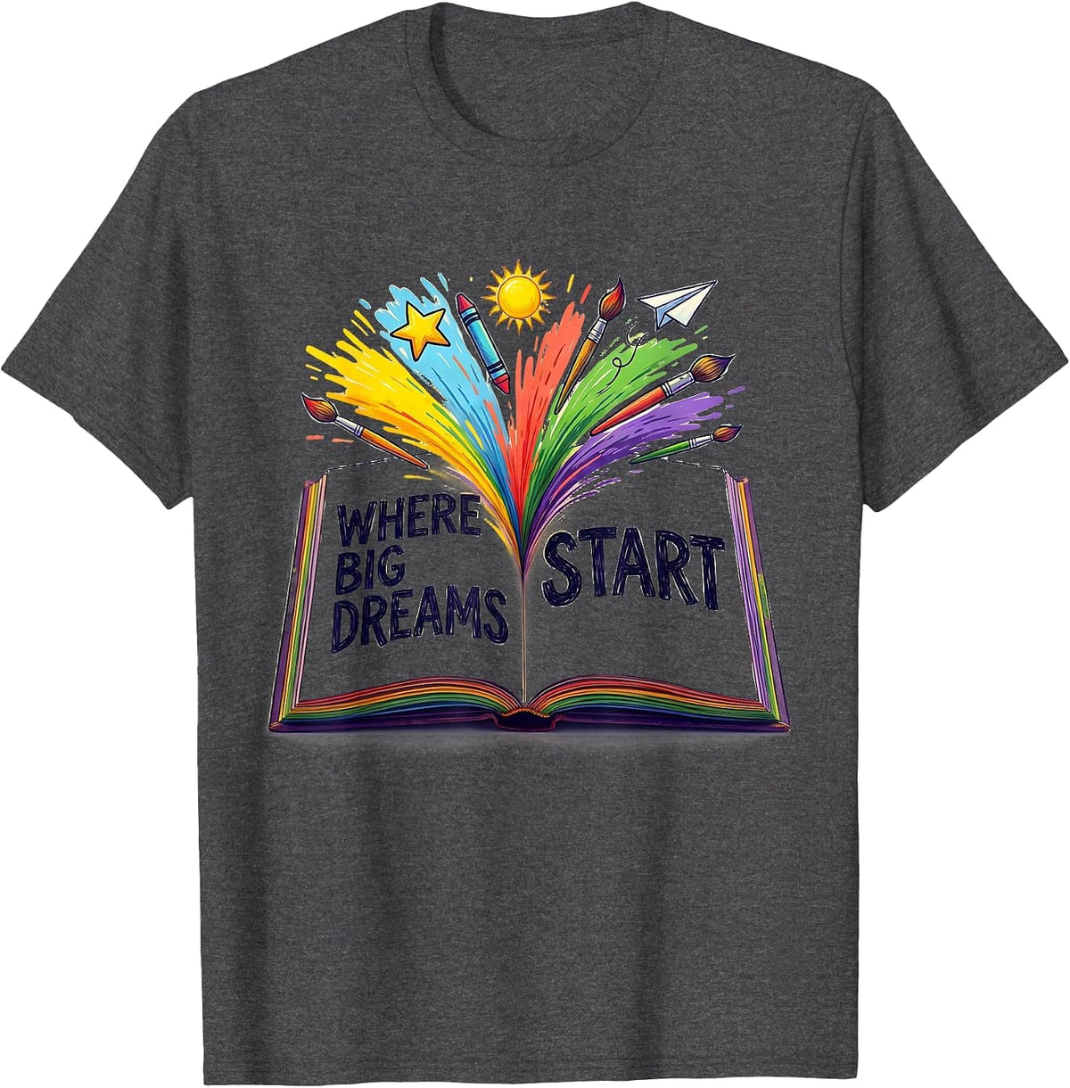 Men's Where Big Dreams Start Preschool Teacher Design T-Shirt - Dark Heather Grey