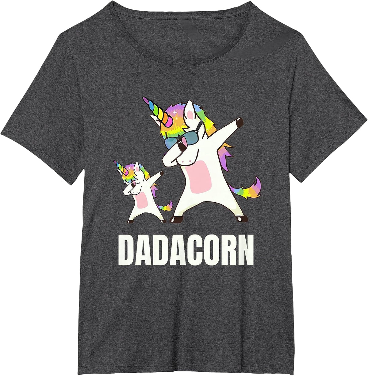 Dadacorn Daddy Unicorn Funny Dabbing Unicorn Dad and Baby T-Shirt - Dark Heather Grey