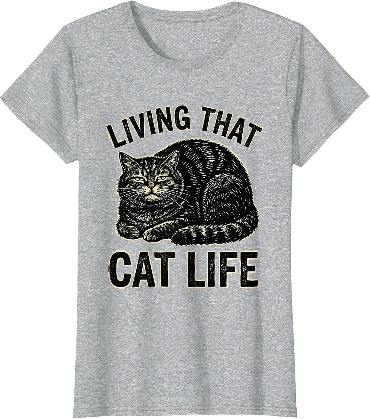 Living That Cat Life Feline Lover Design T-Shirt - Heather Grey