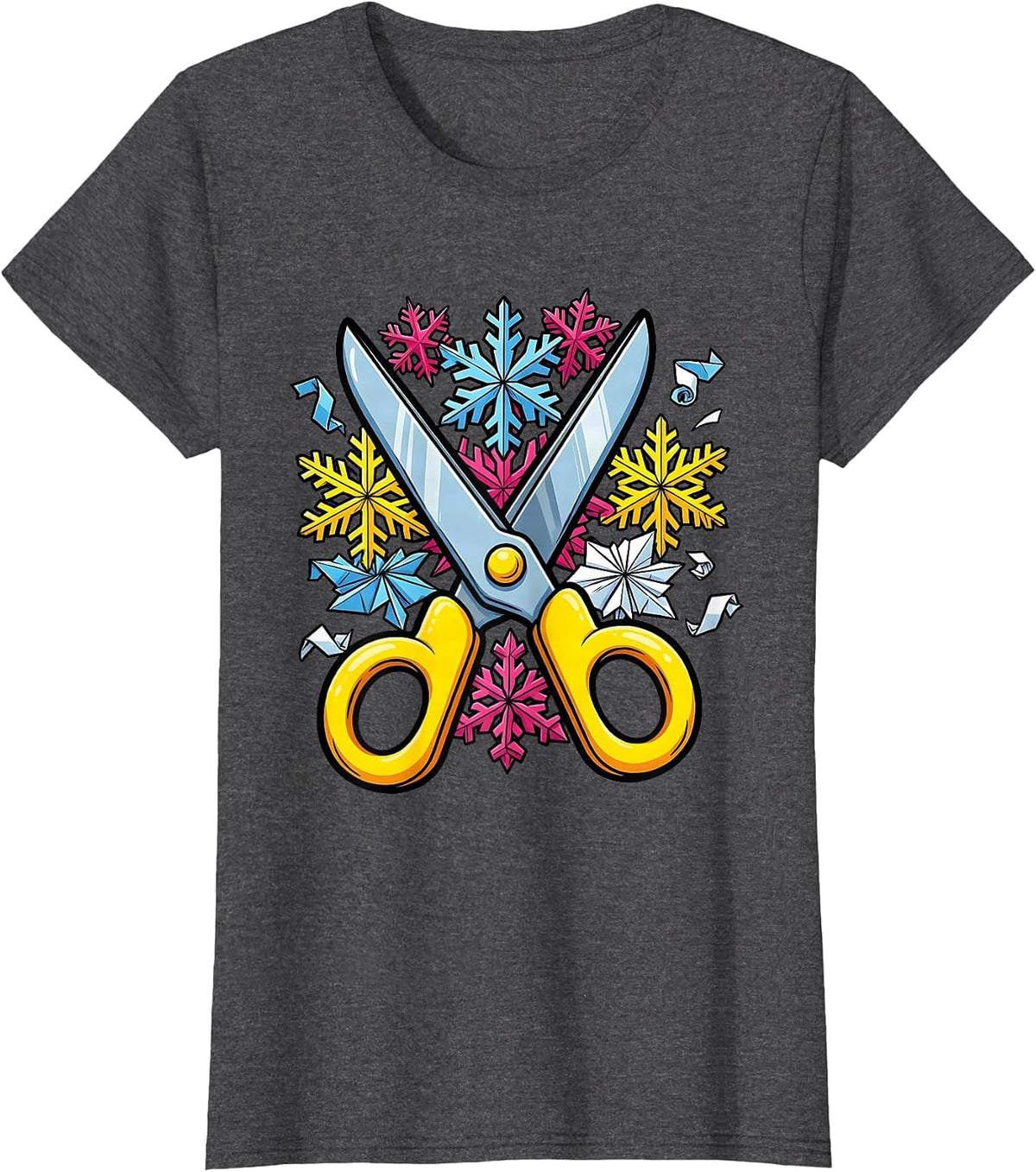 Women's Preschool Teacher Scissors and Snowflakes Design T-Shirt - Dark Heather Grey