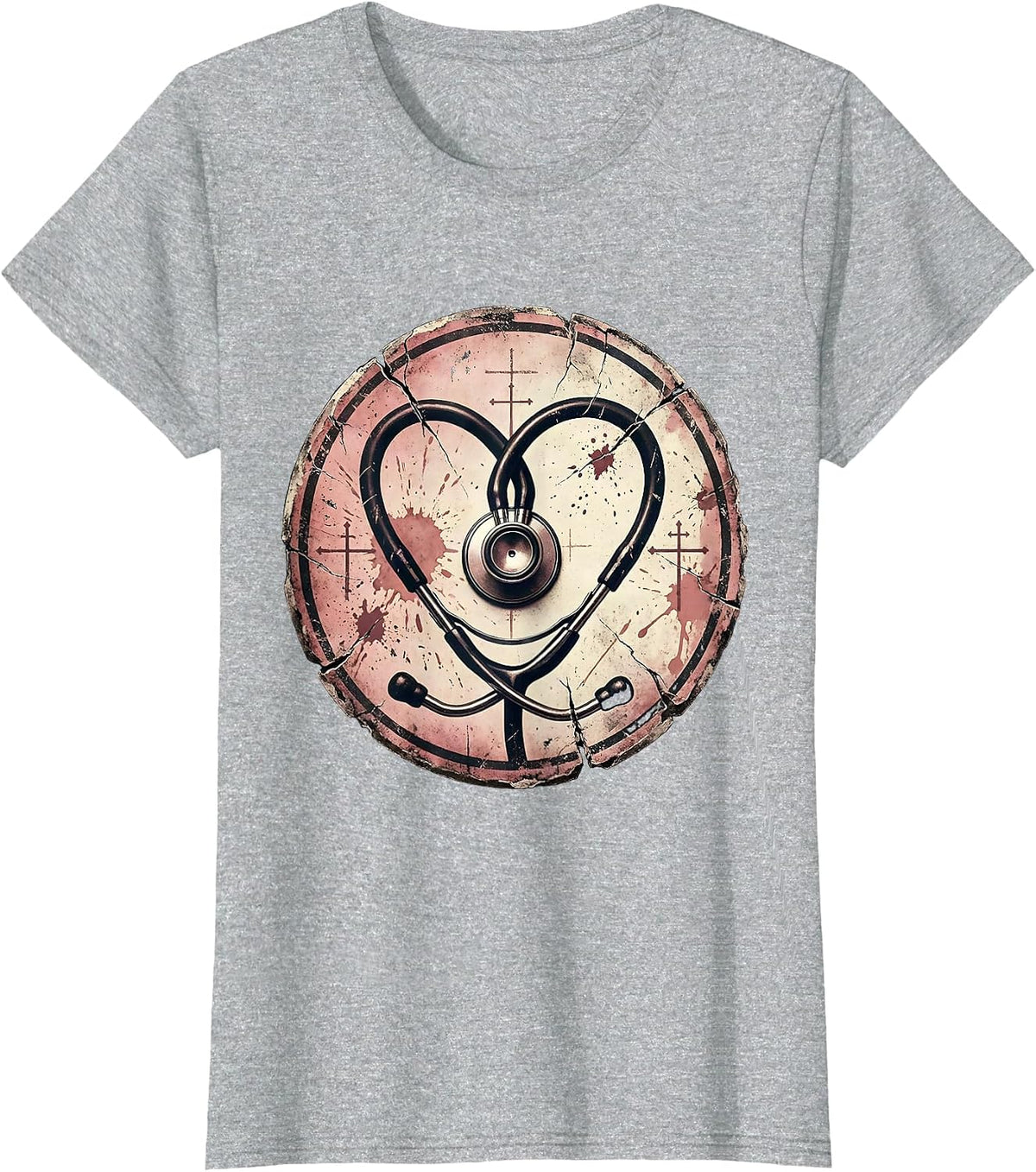 Stethoscope Heart Nurse Graphic Design T-Shirt - Heather Grey