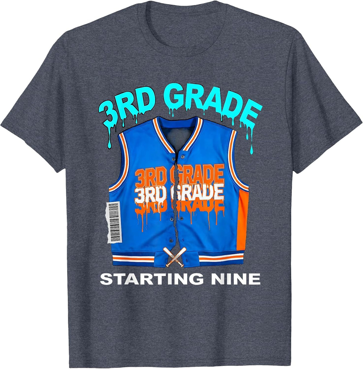3rd Grade Starting Nine Streetwear Back To School Baseball T-Shirt - Heather Blue