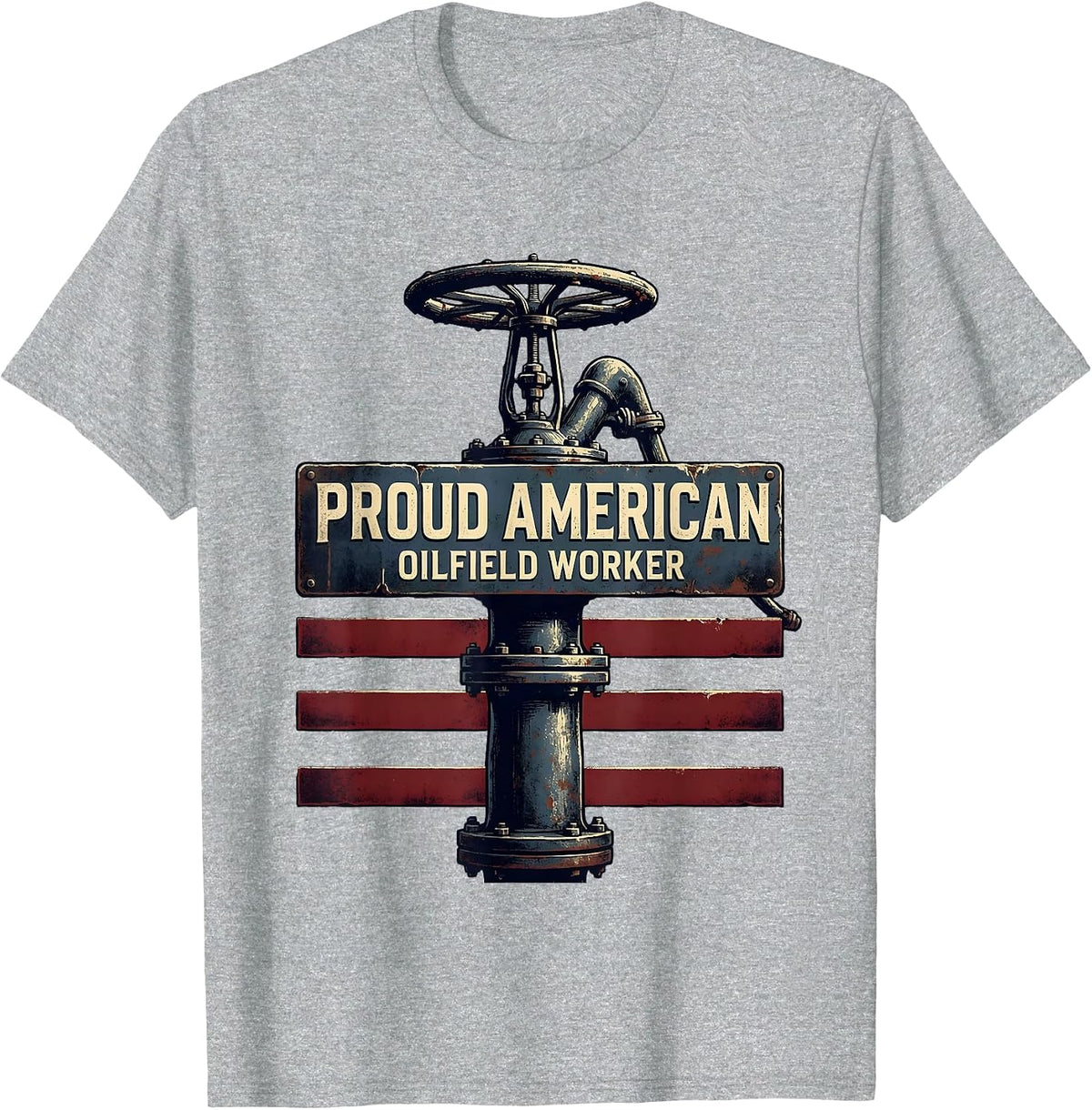 Men's Proud American Oilfield Worker Vintage Oil Rig USA Flag T-Shirt - Heather Grey