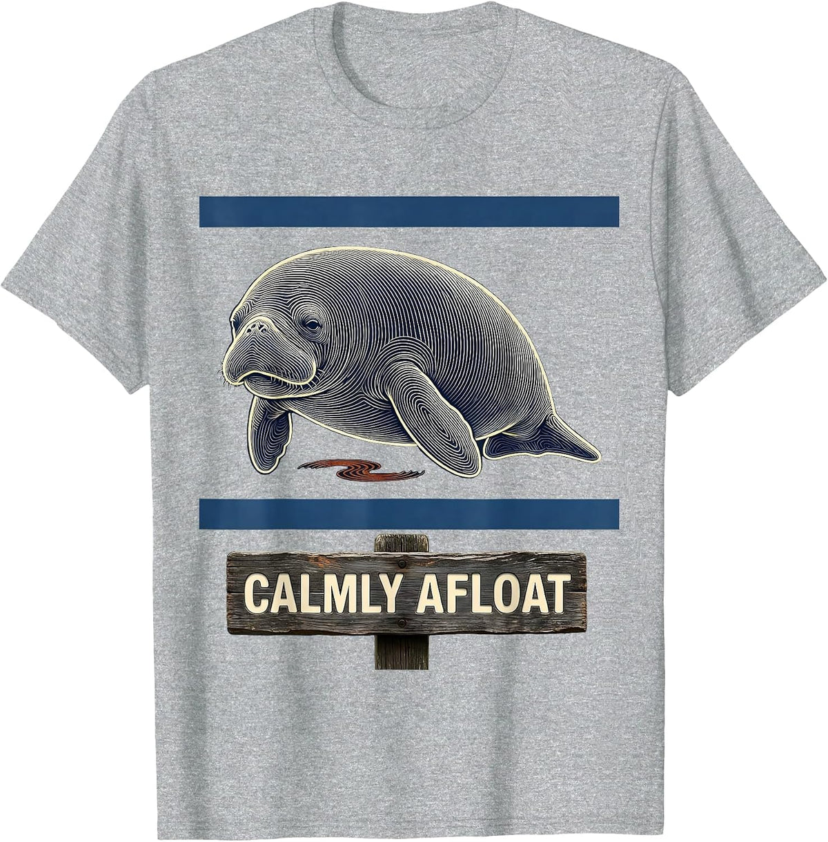 Men's Calmly Afloat Topographic Contour Manatee Lover Funny Sea T-Shirt - Heather Grey