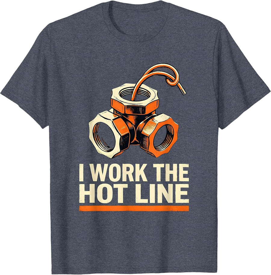 I Work The Hot Line Funny Electrician Engineer Lineman T-Shirt - Heather Blue