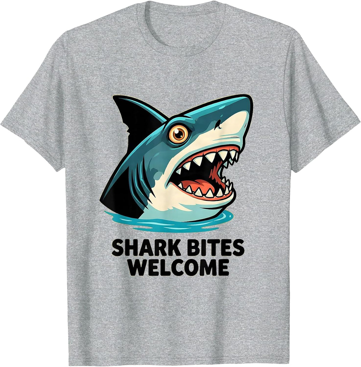Men's Shark Bites Welcome Funny Shark Lover Ocean Wildlife Humor T-Shirt - Heather Grey
