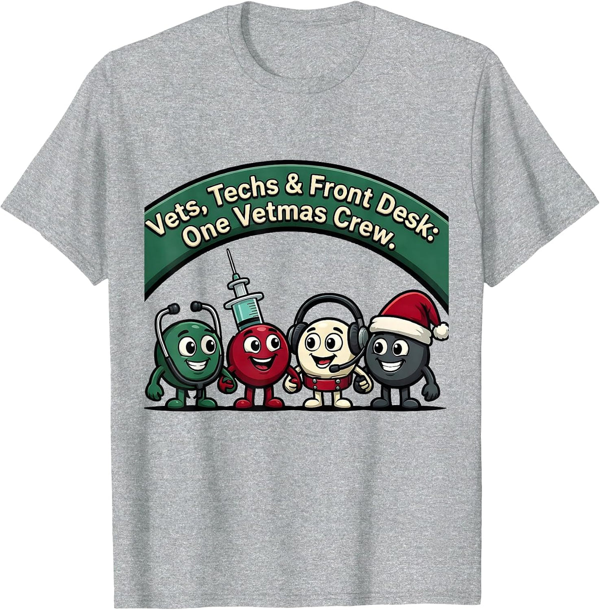 Men's Vets, Techs & Front Desk: One Vetmas Crew Funny T-Shirt - Heather Grey
