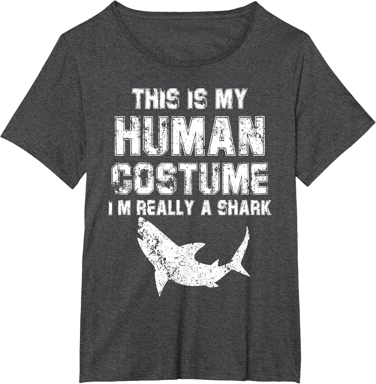 Retro This is My Human Costume I'm Really A Shark Fishing T-Shirt - Dark Heather Grey