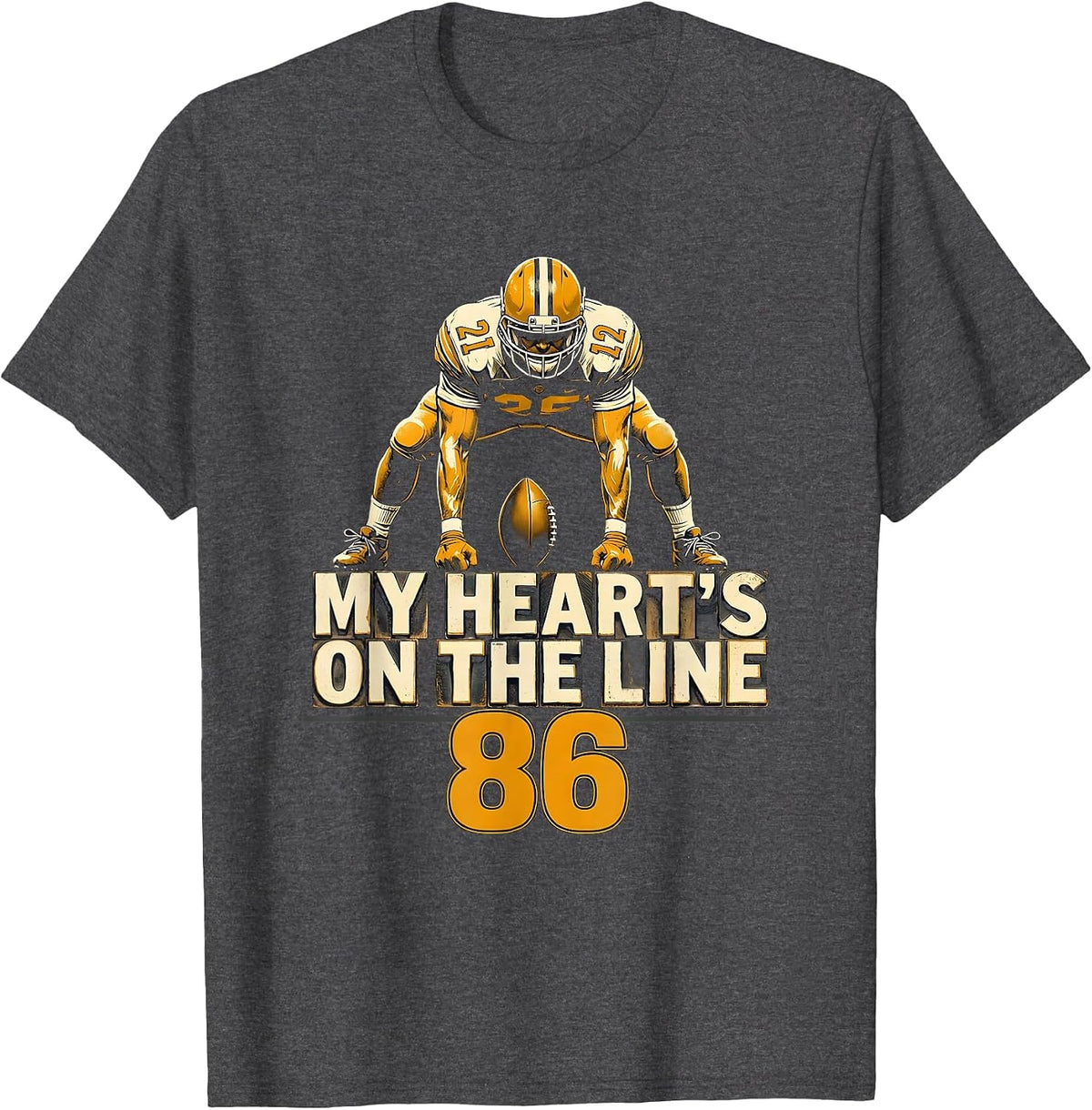 My Heart's On The Line 86 Jersey Number Football Lineman Mom T-Shirt - Dark Heather Grey