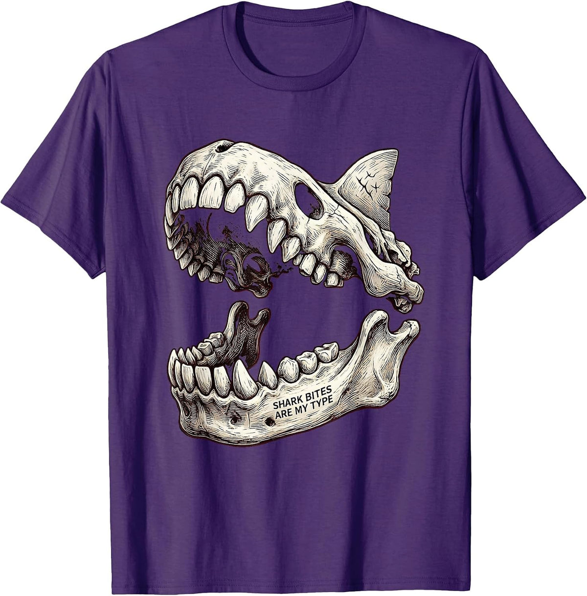 Shark Bites Are My Type Funny Shark Lover Ocean Wildlife T-Shirt - Purple