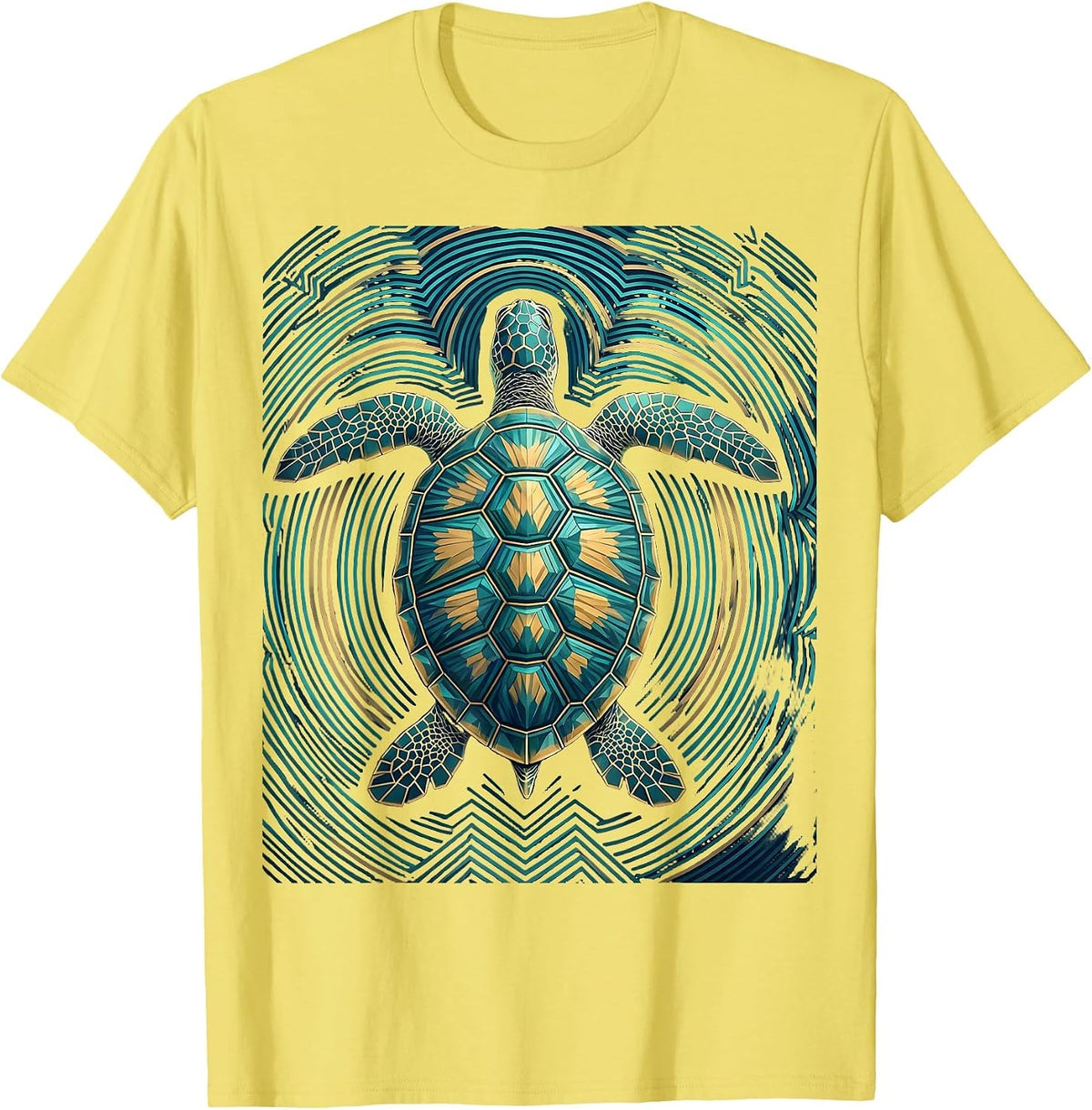 Men's Turtle Floating on Calm Ocean Surface T-Shirt - Lemon Yellow