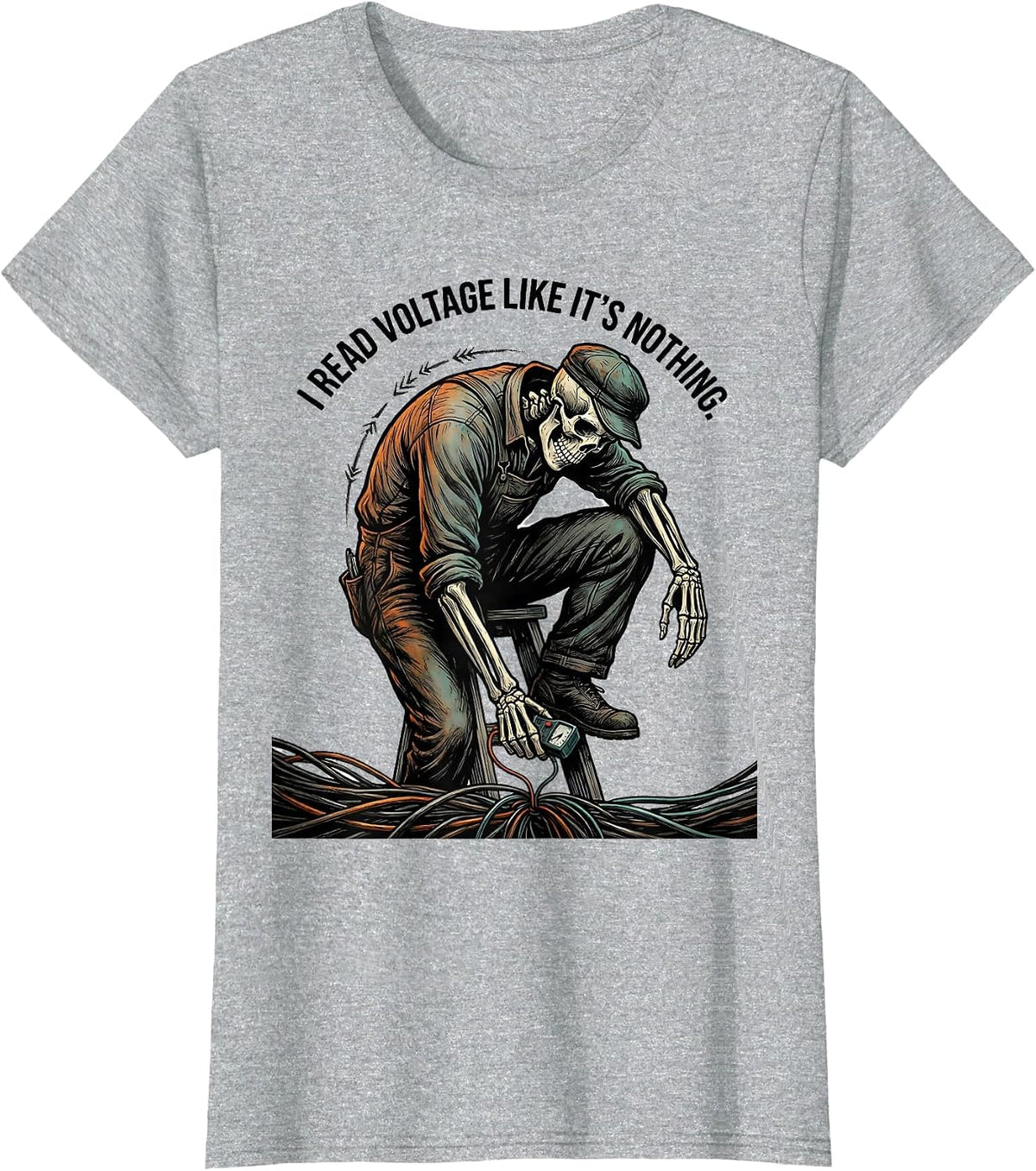 I Read Voltage Like It's Nothing Funny Electrician Skeleton T-Shirt - Heather Grey