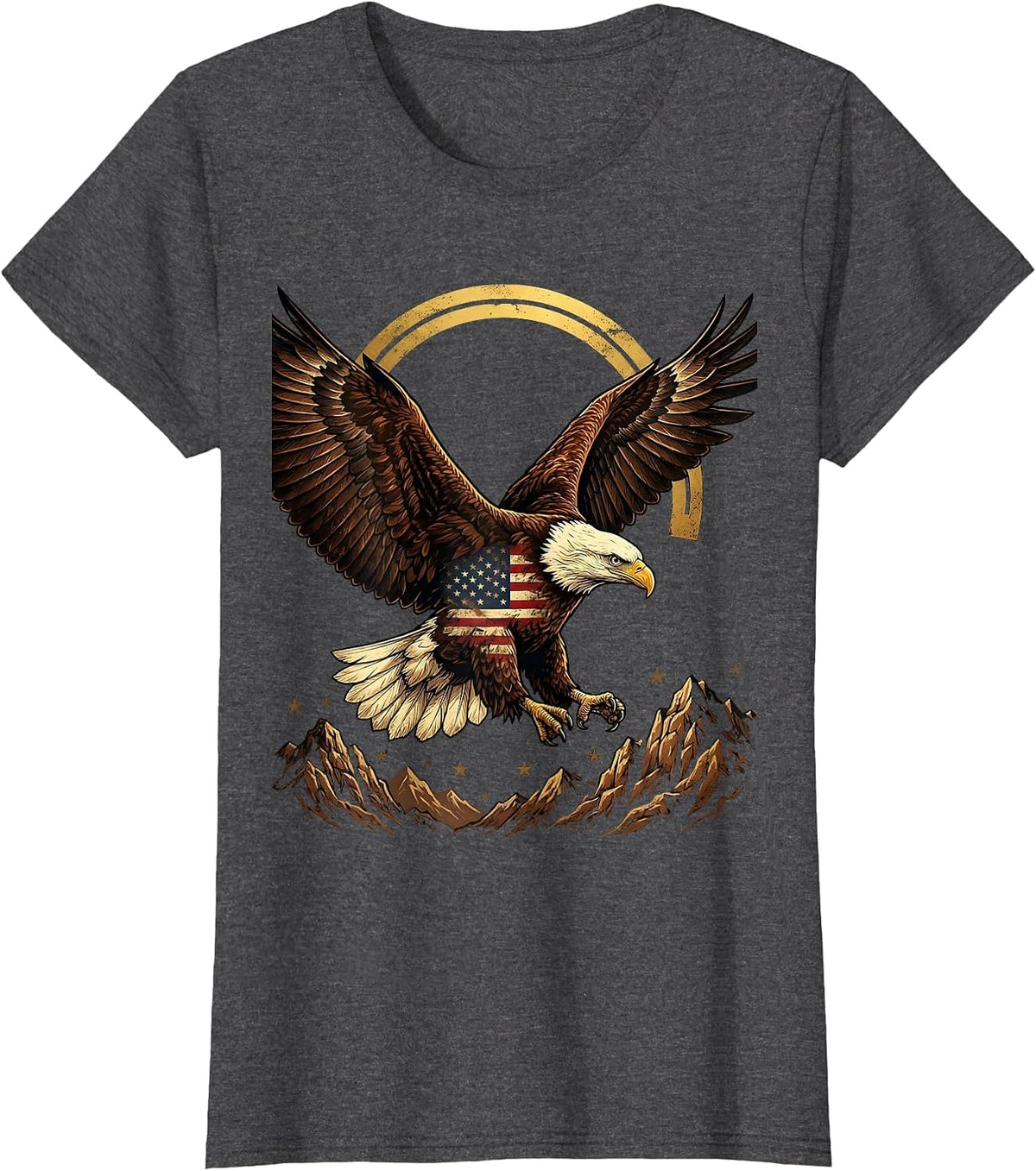 Women's Boys Patriotic Bald Eagle Soaring Over Mountains T-Shirt - Dark Heather Grey