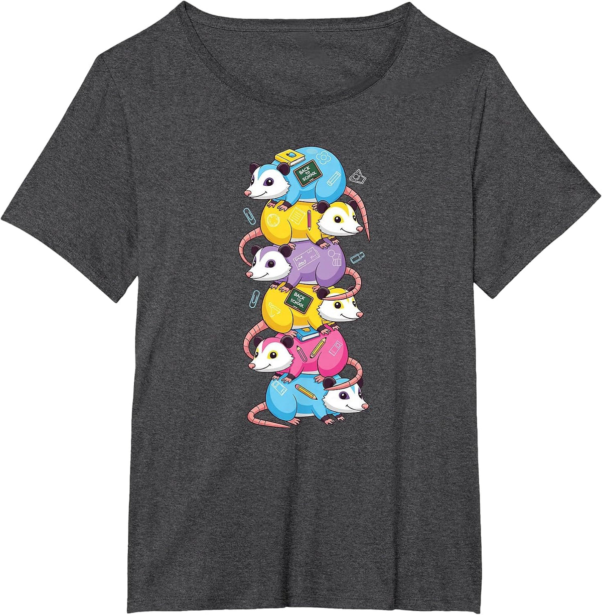 Funny Possum Colorful Rainbow Back to School Kids Boys Girls T-Shirt - Dark Heather Grey