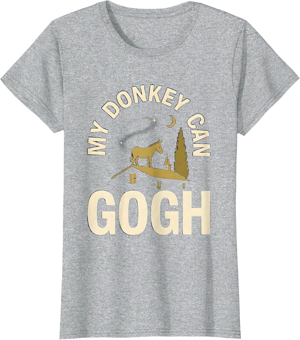 Women's My Donkey Can Gogh Minimalist Animal Lover Art Parody Humor T-Shirt - Heather Grey