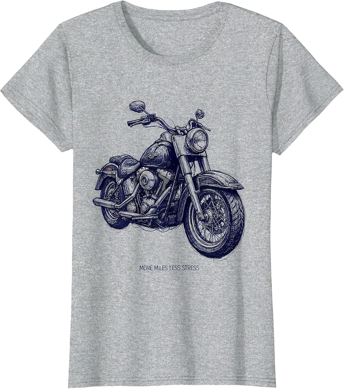 More Miles Less Stress Motorcycle Rider Design T-Shirt - Heather Grey