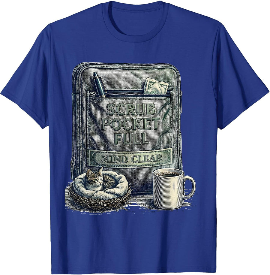 Scrub Pocket Full Mind Clear Funny Vet Tech Veterinary T-Shirt - Royal Blue