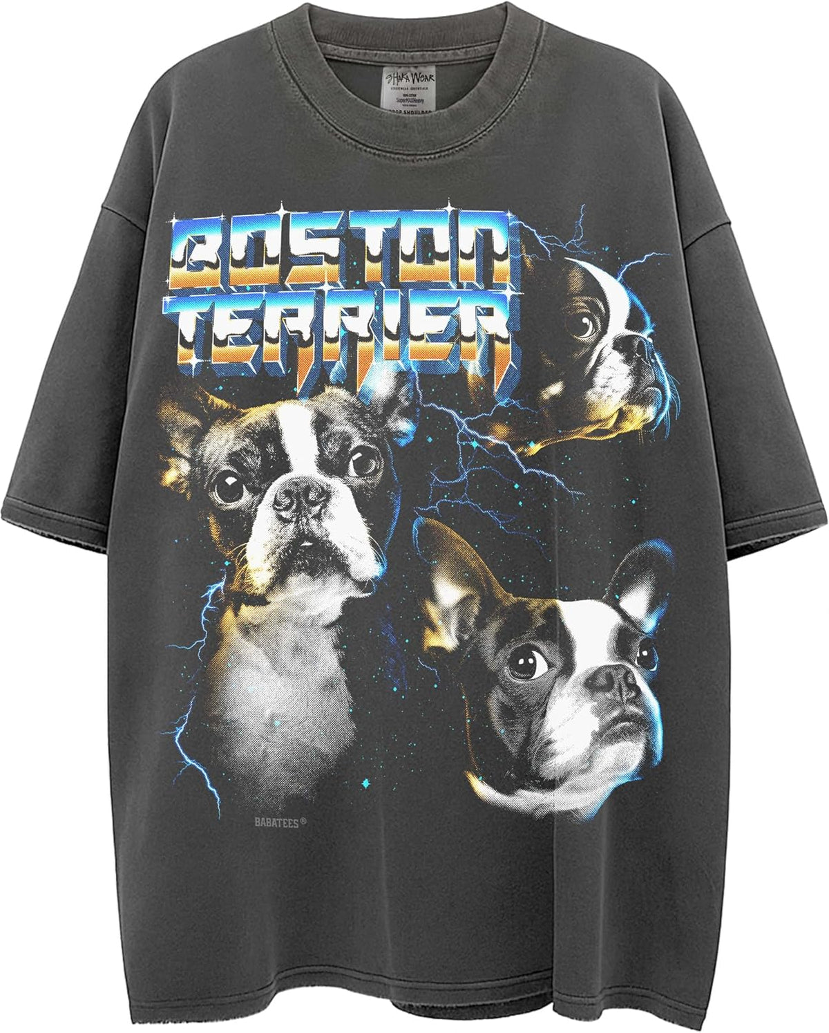 Heavy Metal Dogs – Heavyweight, Washed & Oversized Shaka-Wear Drop Shoulder Tshirt for Men & Women - Boston Terrier