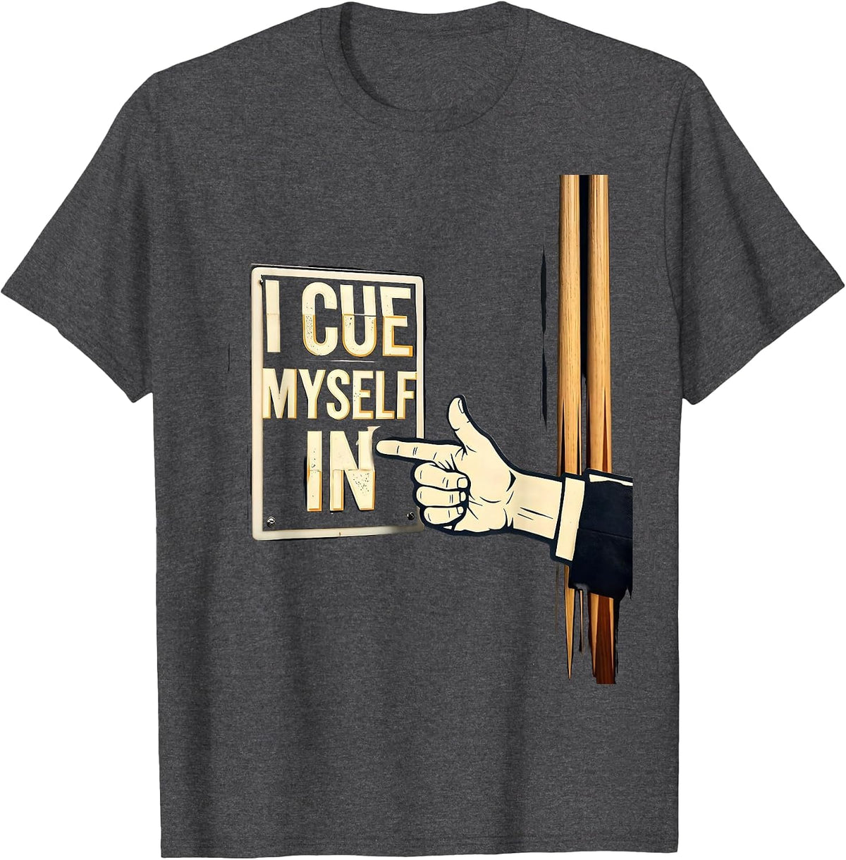 Men's I Cue Myself In Stencil Graphic Theatre Kid Stage Crew Humor T-Shirt - Dark Heather Grey