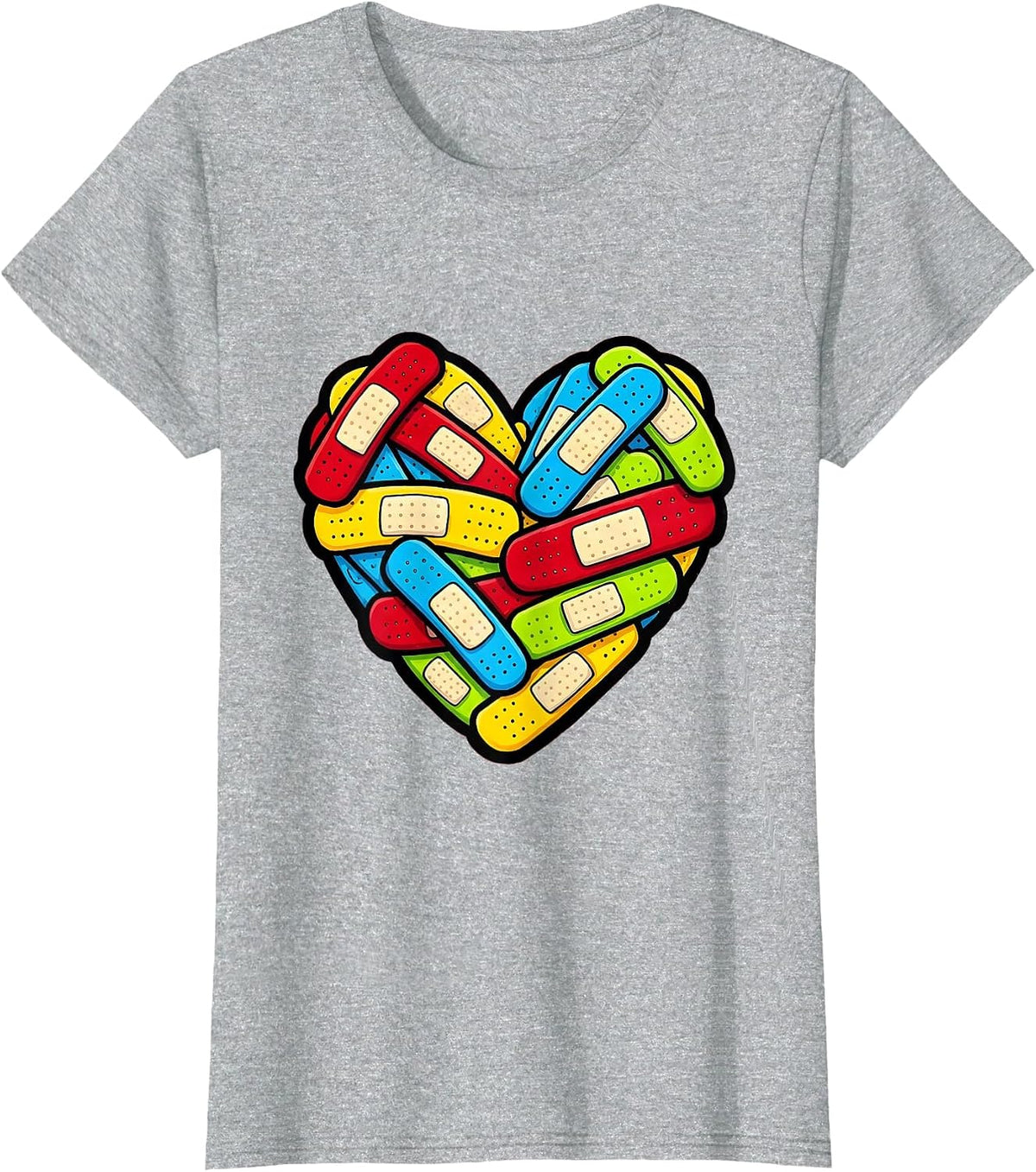 Boo Boo Crew Nurse Colorful Bandaid Heart T-Shirt - Heather Grey