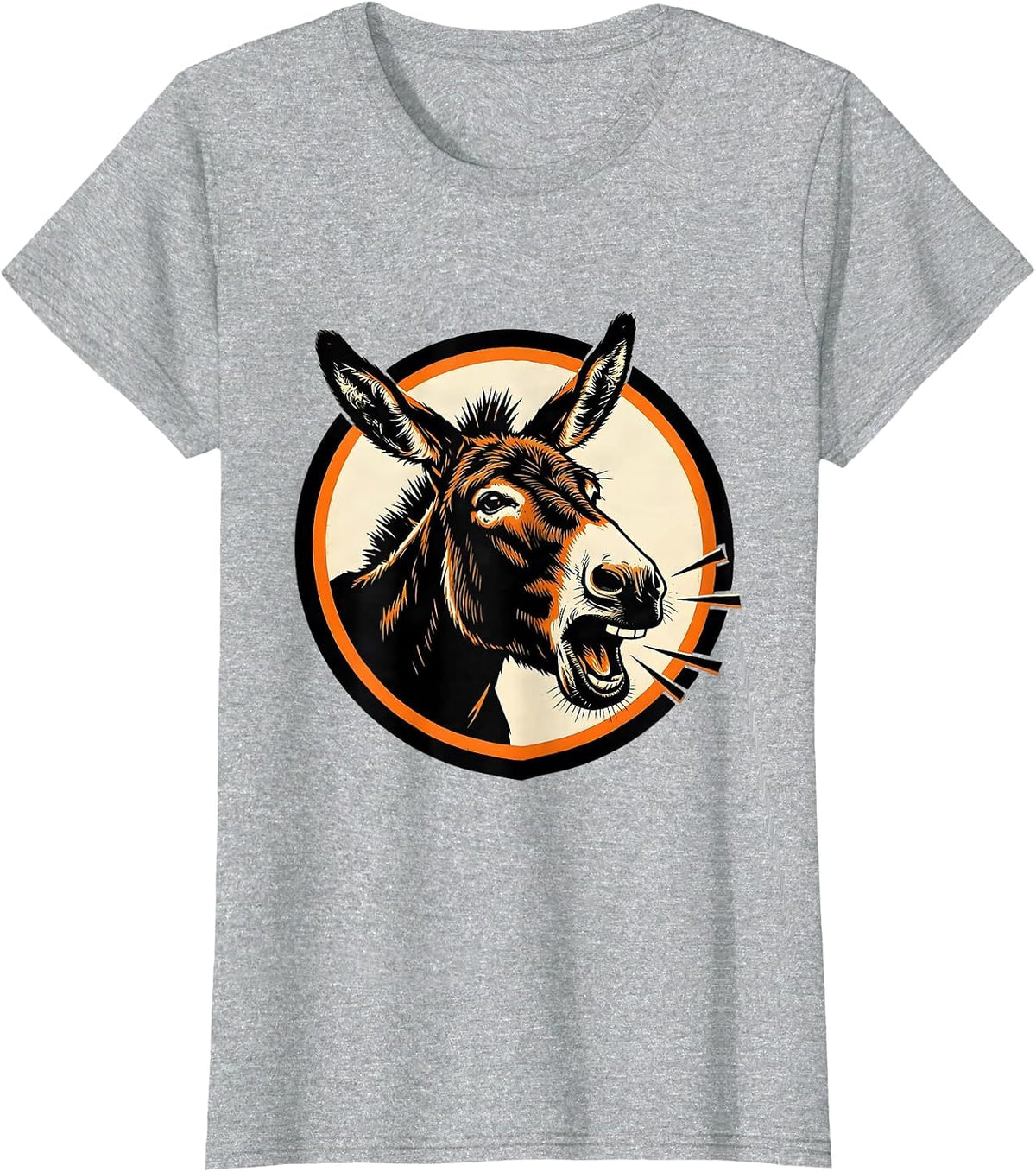 Women's Donkey Badge Funny Farm Animal Lover Stencil Graphic T-Shirt - Heather Grey