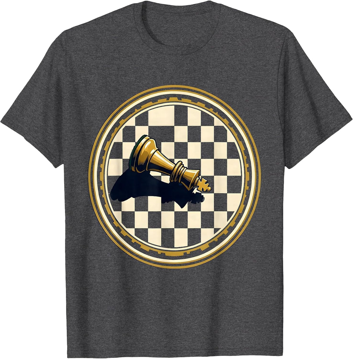 Tipped Chess King Fallen Piece Graphic Design T-Shirt - Dark Heather Grey