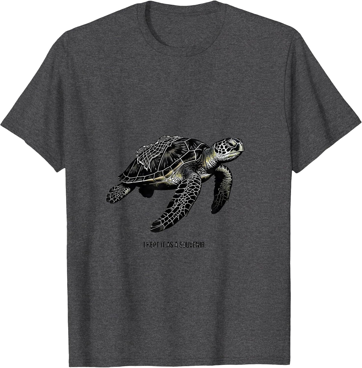 Men's I Kept It As A Souvenir Minimalist Sea Turtle Ocean Lover T-Shirt - Dark Heather Grey