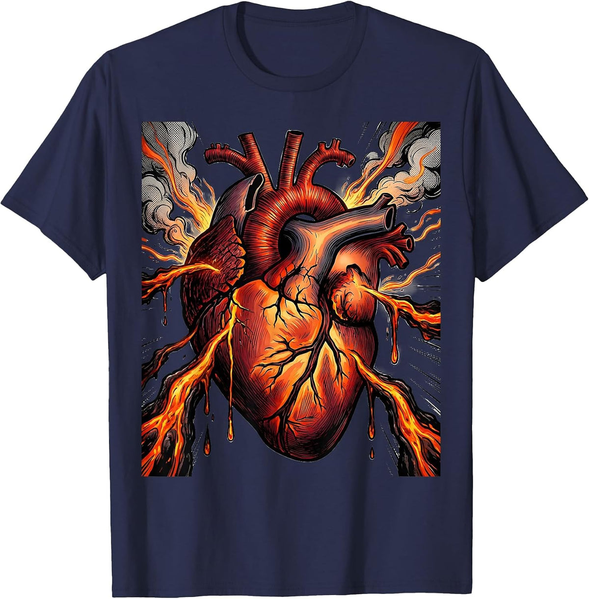 Molten Heart Heavy Metal Lava Graphic T-Shirt - Navy Blue