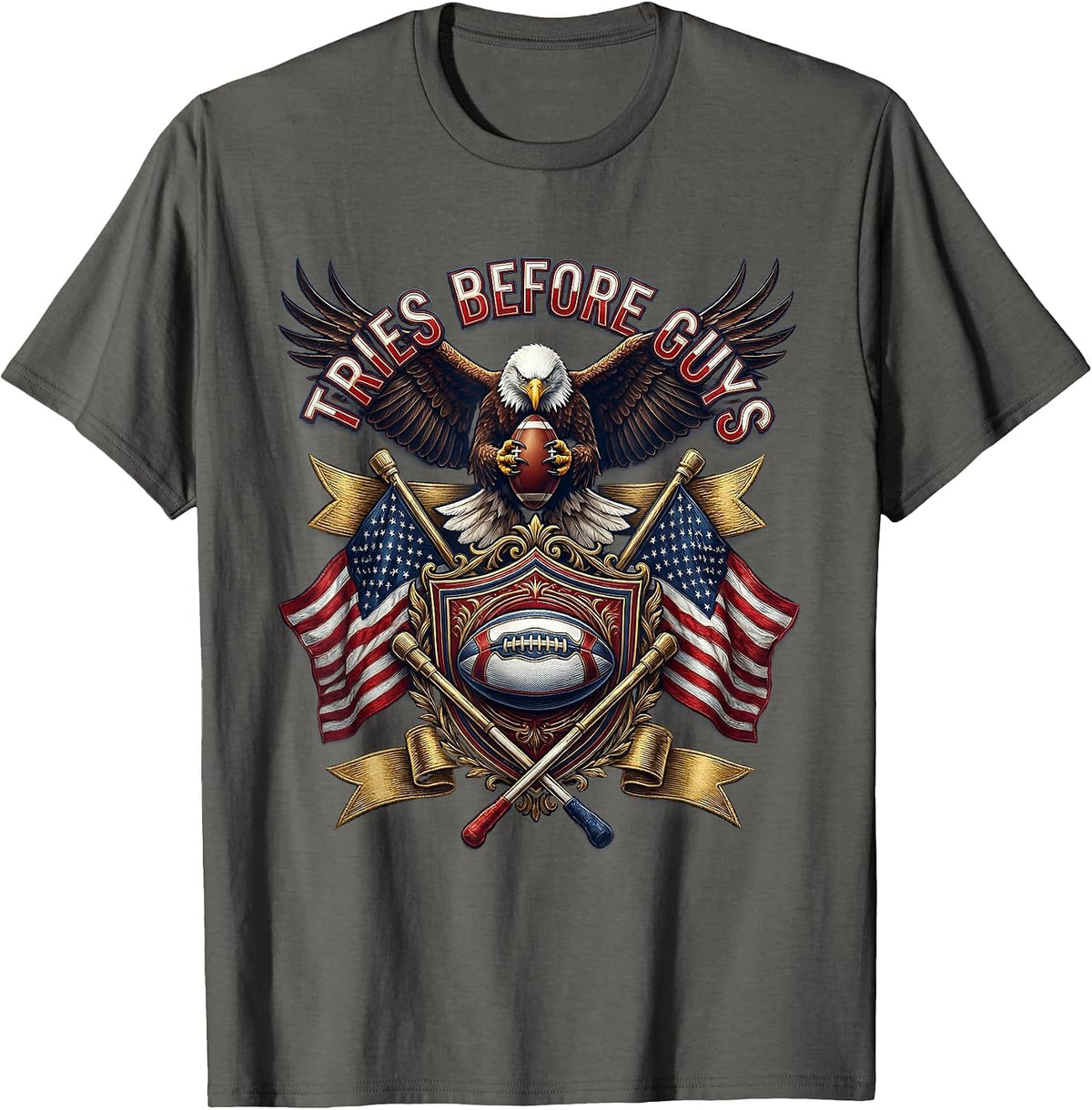 Tries Before Guys Rugby Fan Design T-Shirt - Asphalt Grey