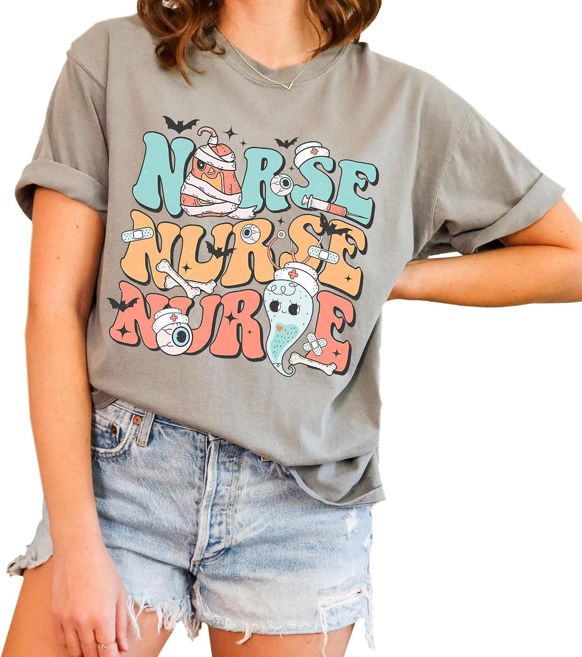 Halloween Nurse T-Shirt, Unisex Shirt for Nurse Retro Look Oversized Graphic Tee, 100% Cotton Premium Quality, Gift for Her