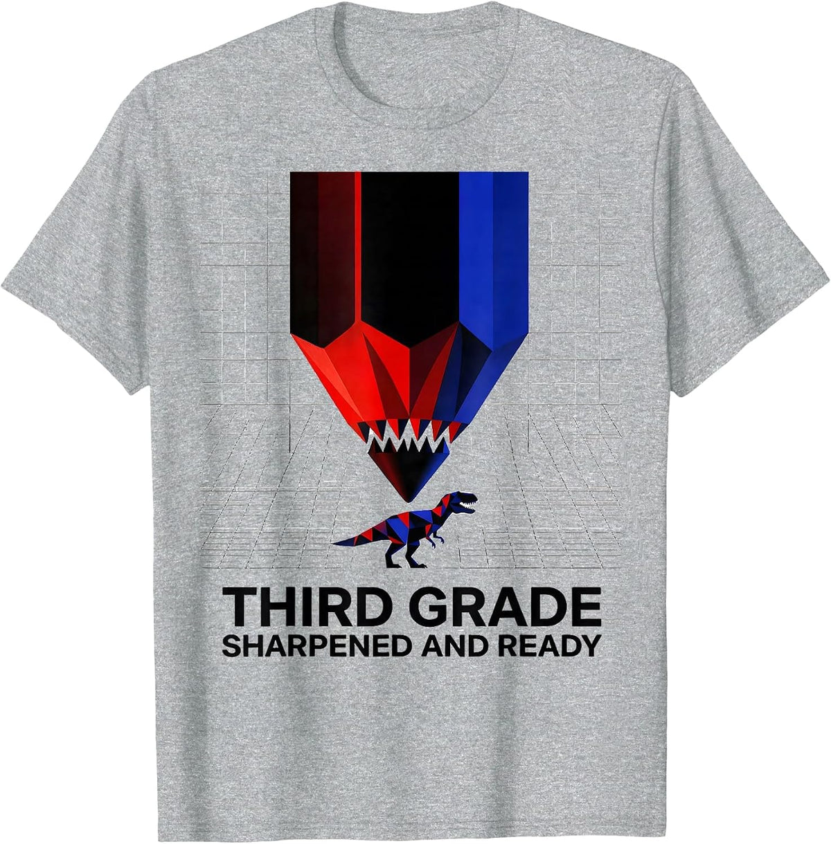 Men's Third Grade Sharpened And Ready Geometric Dinosaur Boy Back T-Shirt - Heather Grey