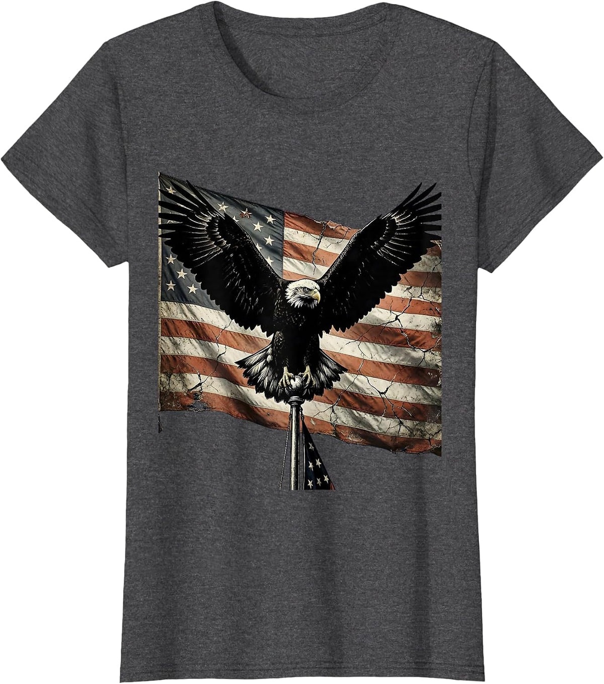 Women's Bald Eagle American Flag Patriotic Graphic T-Shirt - Dark Heather Grey