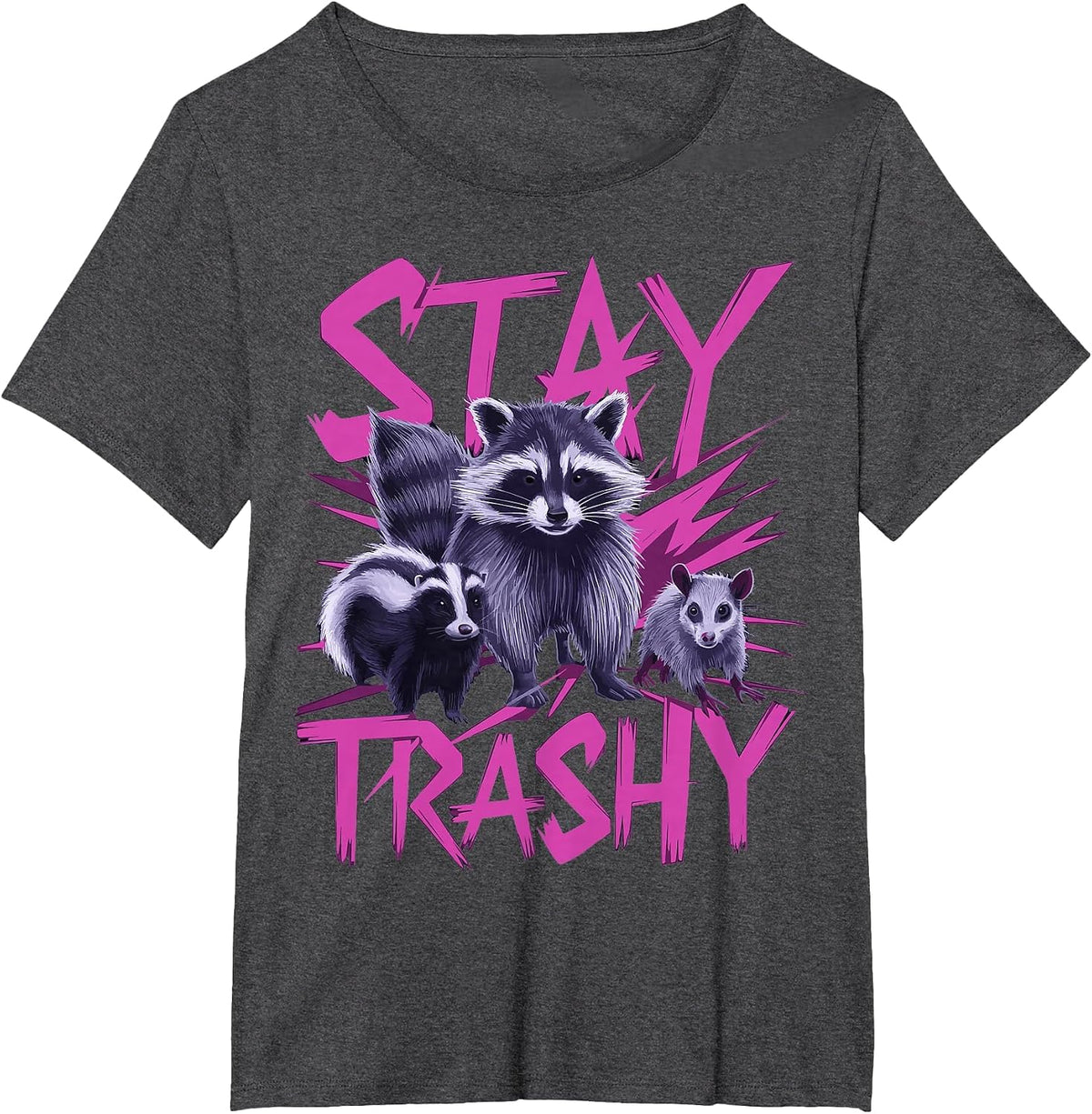 Stay Trashy Raccoon Opossum T-Shirt - Dark Heather Grey