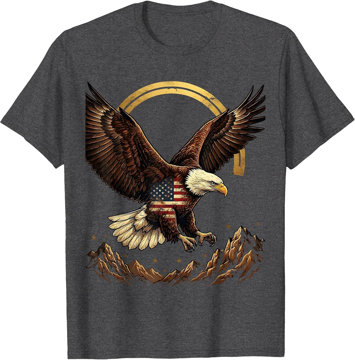 Men's Boys Patriotic Bald Eagle Soaring Over Mountains T-Shirt - Dark Heather Grey