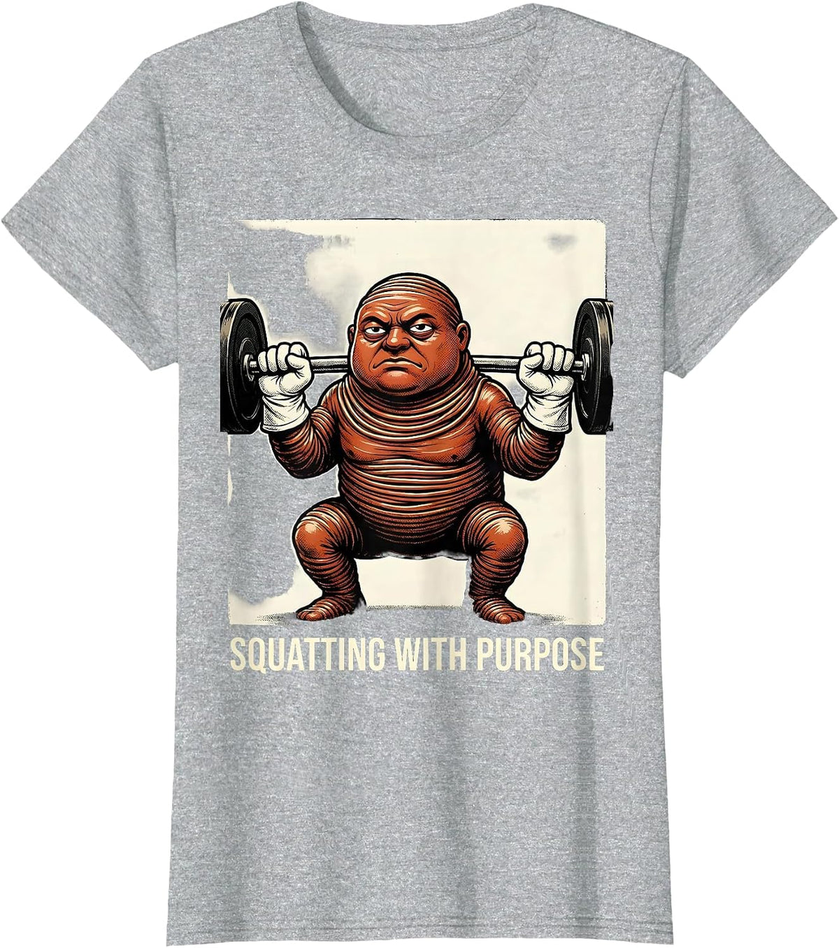 Women's Squatting With Purpose Retro Cartoon Funny Gym Weightlifting T-Shirt - Heather Grey