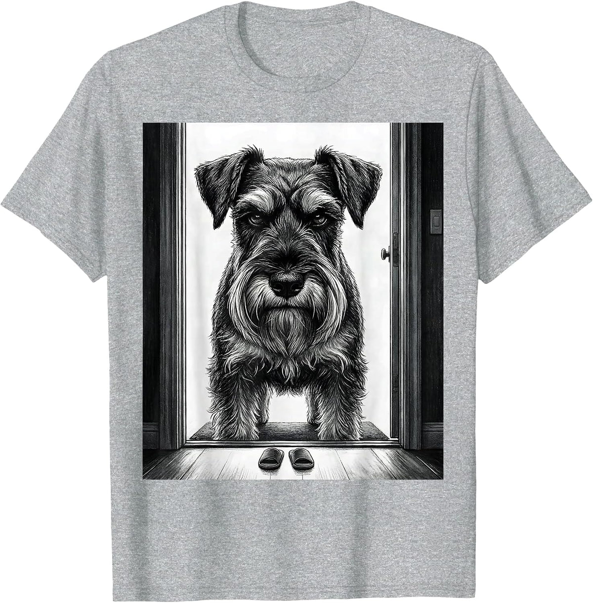 Men's Miniature Schnauzer Doorway Guard Funny Dog Lover T-Shirt - Heather Grey