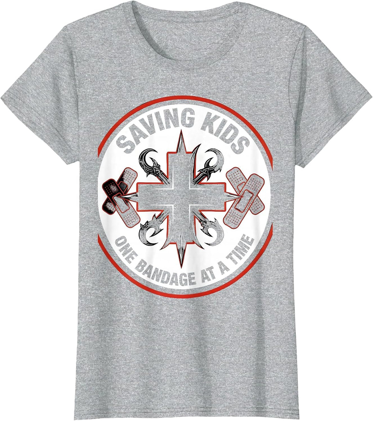 Women's Saving Kids One Bandage at a Time School Nurse T-Shirt - Heather Grey