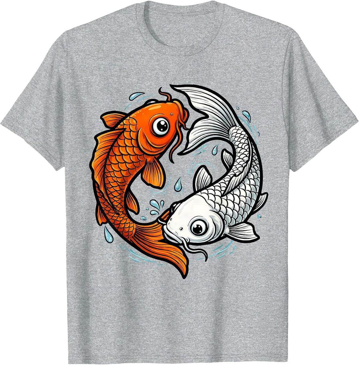 Men's Koi Fish Yin Yang Matching Couples Design T-Shirt - Heather Grey