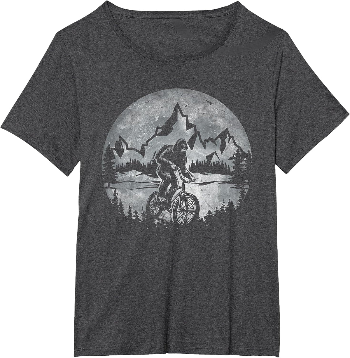 Bigfoot Riding Bicycle Mountain Biking Moon Bigfoot Cycling T-Shirt - Dark Heather Grey